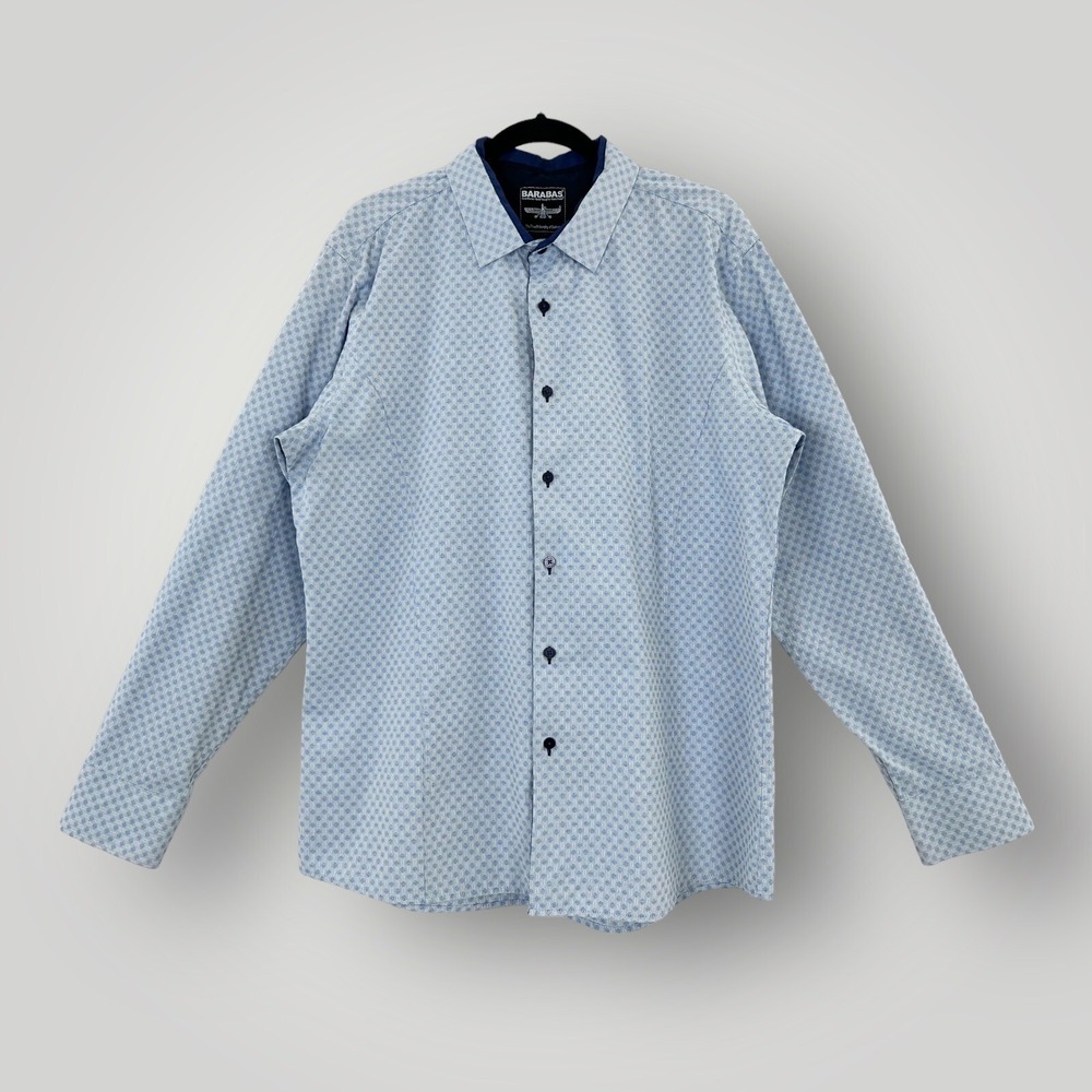 Barabas Dress Shirt Mens XXL Blue Geometric Cotton Blend Button Up Long Sleeve